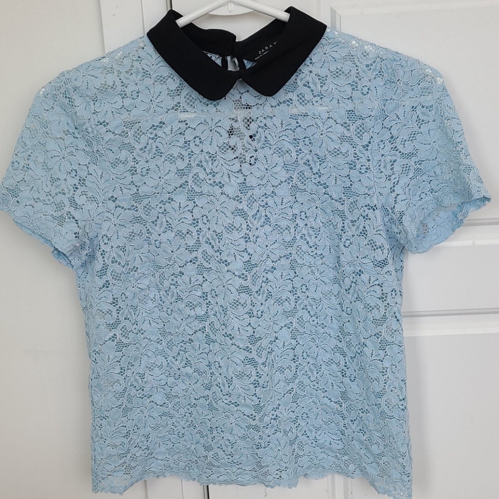 Zara Lace Top with Contrast Peter Pan Collar